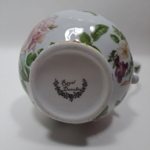 Royal Danube Flower Floral Pitcher Cabbage Roses Gold Trim Porcelain Vintage - Picture 13 of 16